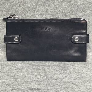 KATANA Large Companion Checkbook Holder Black Leather Wallet‎ Multi Pocket